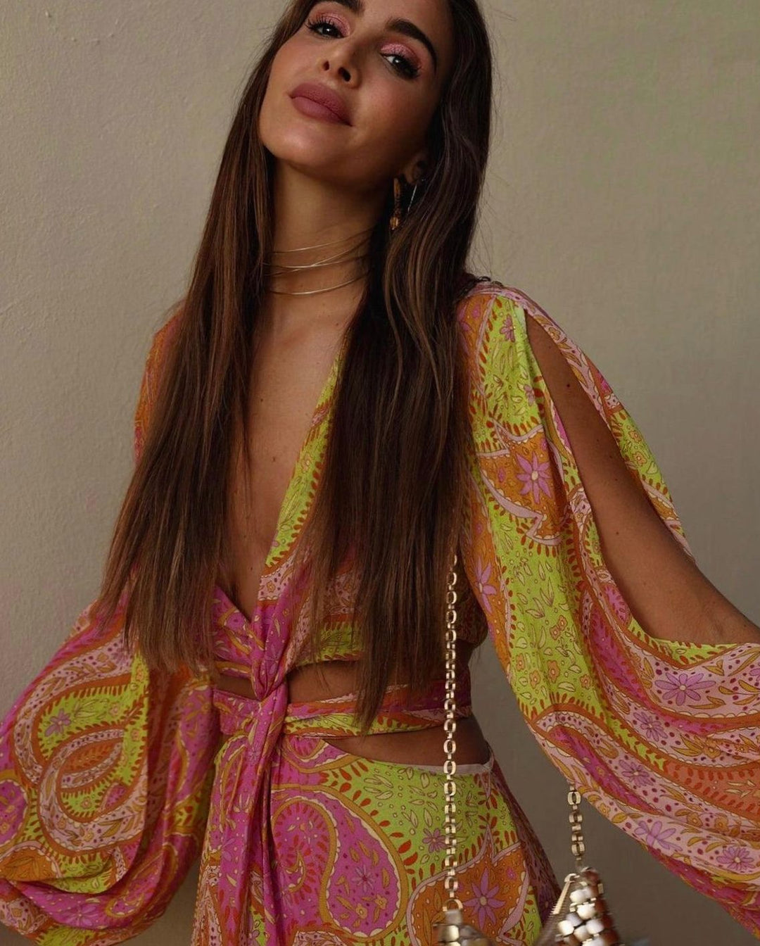 Dames Boheemse V-hals Mini Zomerjurk Paisley Print