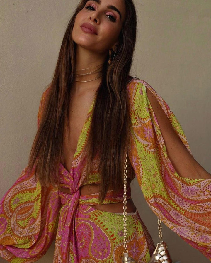 Dames Boheemse V-hals Mini Zomerjurk Paisley Print