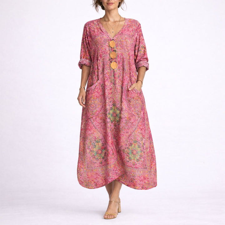 Dames Bohemian Maxi Kaftan Jurk Herfstbruiloft Gast V-hals - Rood