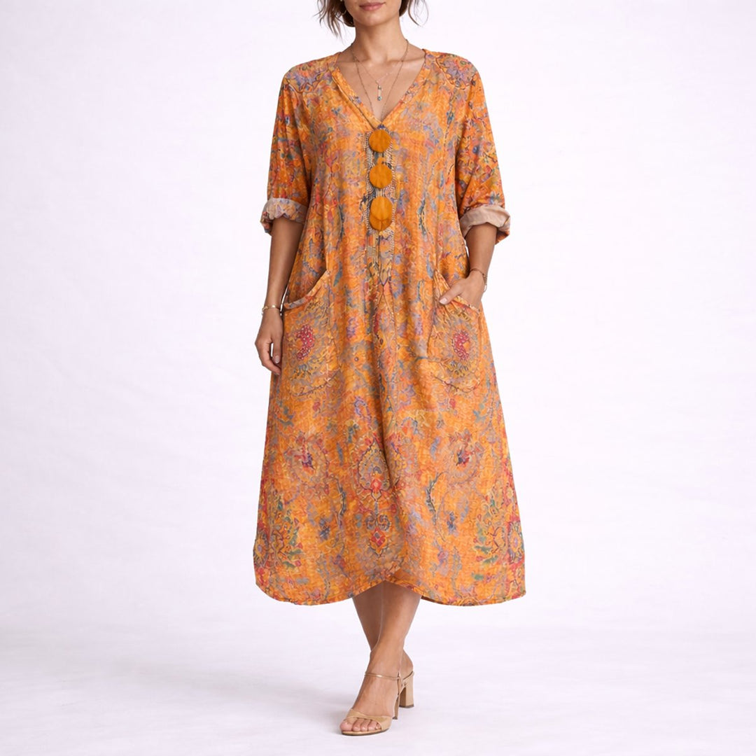 Dames Bohemian Maxi Kaftan Jurk Herfstbruiloft Gast V-hals - Oranje