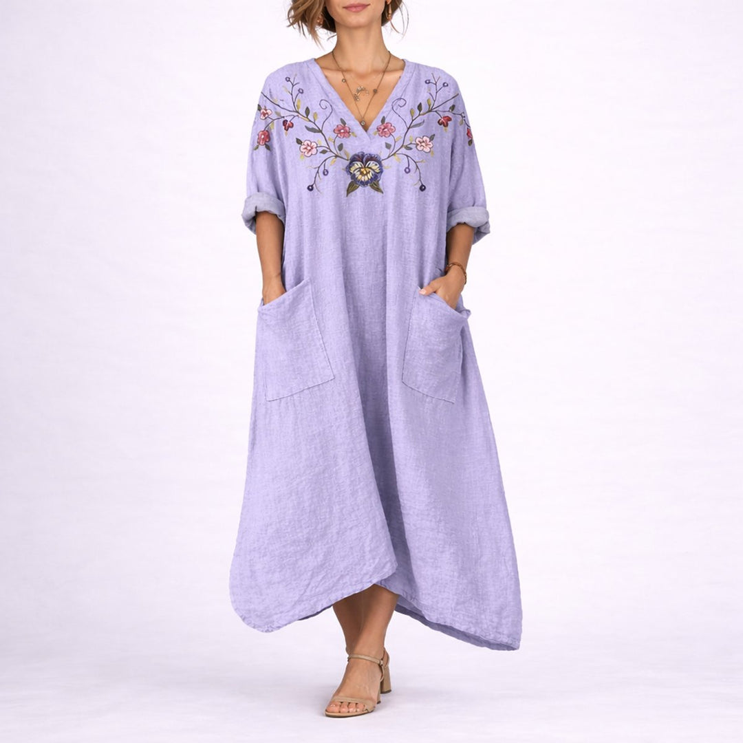 Dames Bohemian Maxi Kaftan Jurk Herfstbruiloft Gast V-hals - Paars