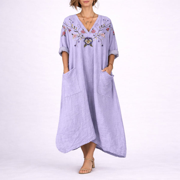 Dames Bohemian Maxi Kaftan Jurk Herfstbruiloft Gast V-hals - Paars
