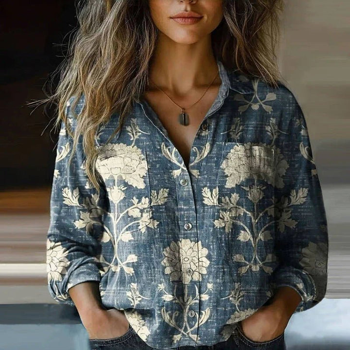 Dames Bohemian Paisley-print Vintage Blouse Lange Mouwen - Blue