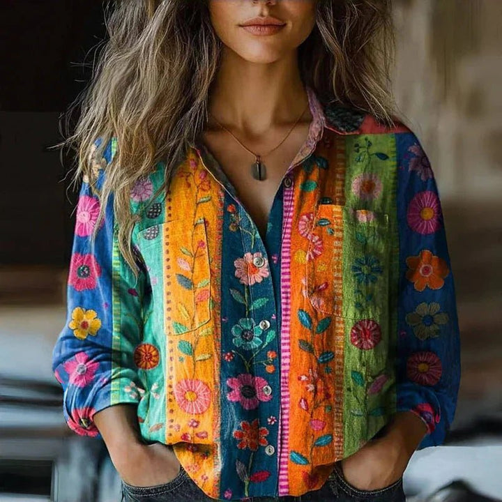 Dames Bohemian Paisley-print Vintage Blouse Lange Mouwen - Multicolored