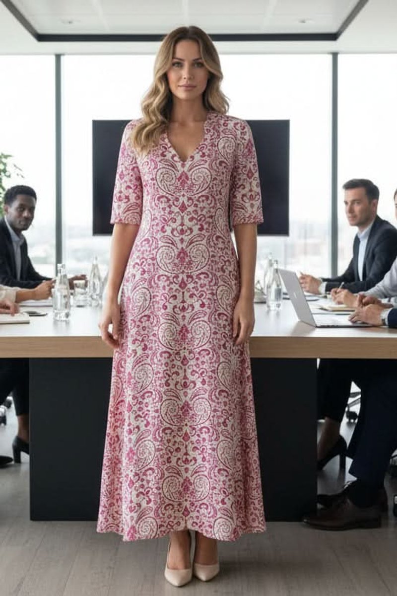 Dames Boho Bloemen Maxi Avondjurk V-hals Verstelbare Taille - Pink