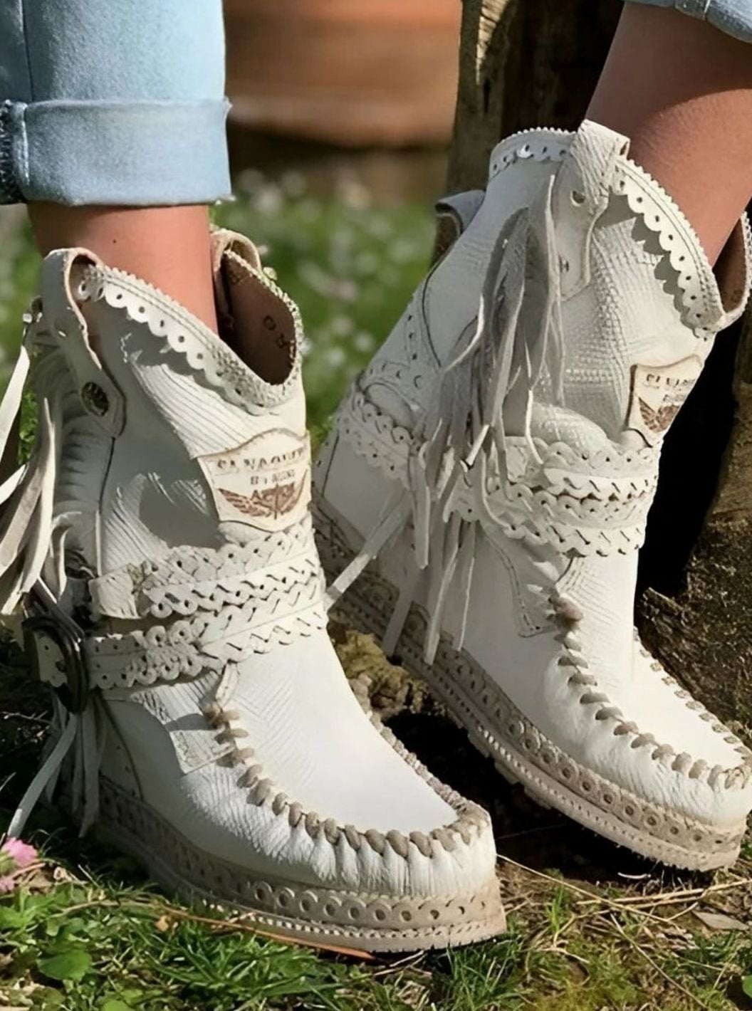 Dames Boho Cowboy Enkellaarsjes met Fringes en Gesp