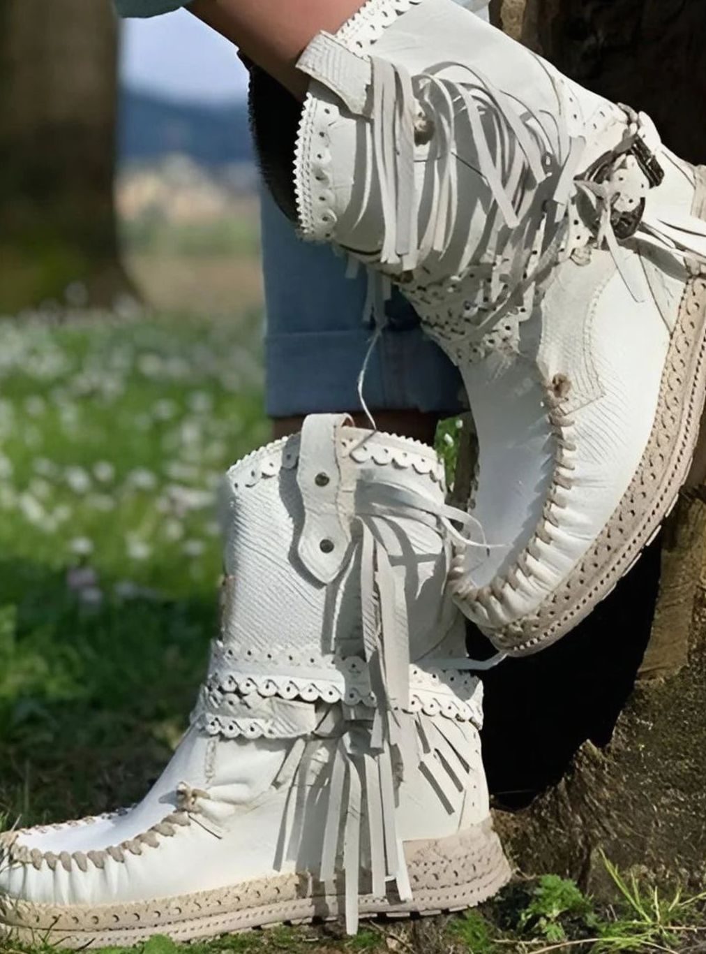 Dames Boho Cowboy Enkellaarsjes met Fringes en Gesp