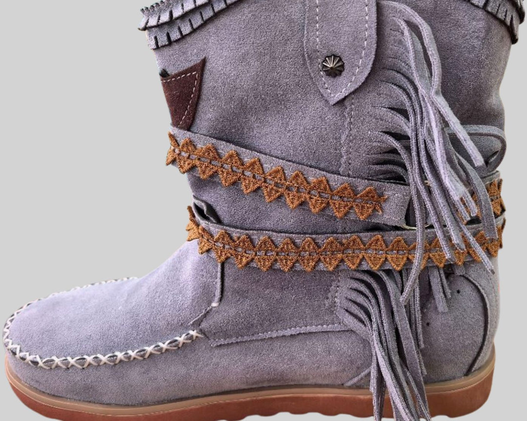 Dames Boho Cowboy Enkellaarsjes met Fringes en Gesp
