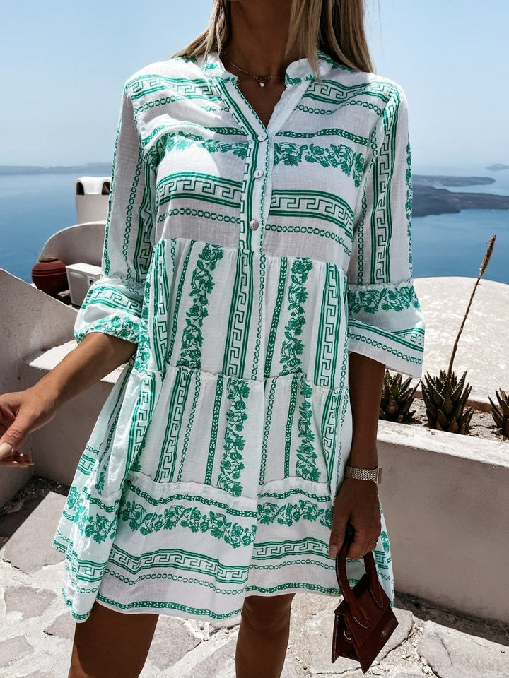 Dames Boho Gelaagde Tunic Jurk Bloemenprint Korte Mouw