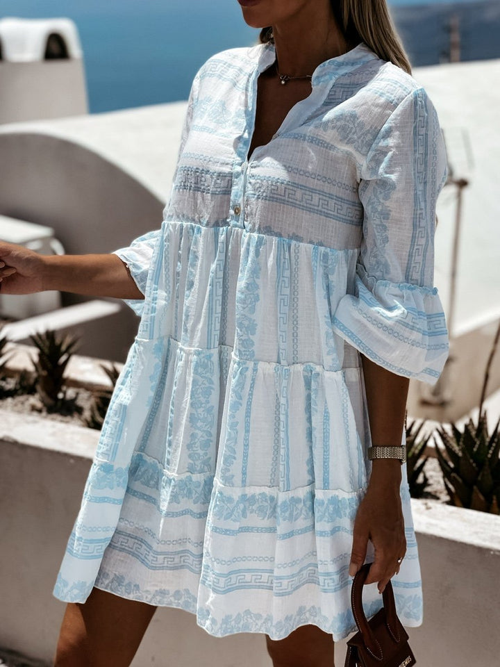Dames Boho Gelaagde Tunic Jurk Bloemenprint Korte Mouw