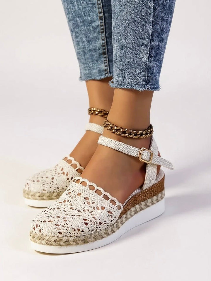 Dames Boho Gevlochten Platform Sandalen - Beige