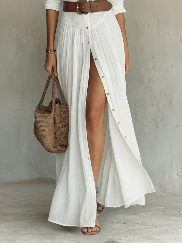 Dames Boho Maxi Blousejurk met Knopen en Ceintuur