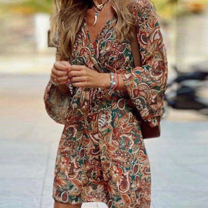 Dames Boho Paisley V-hals Avondjurk Wijd Uitlopend