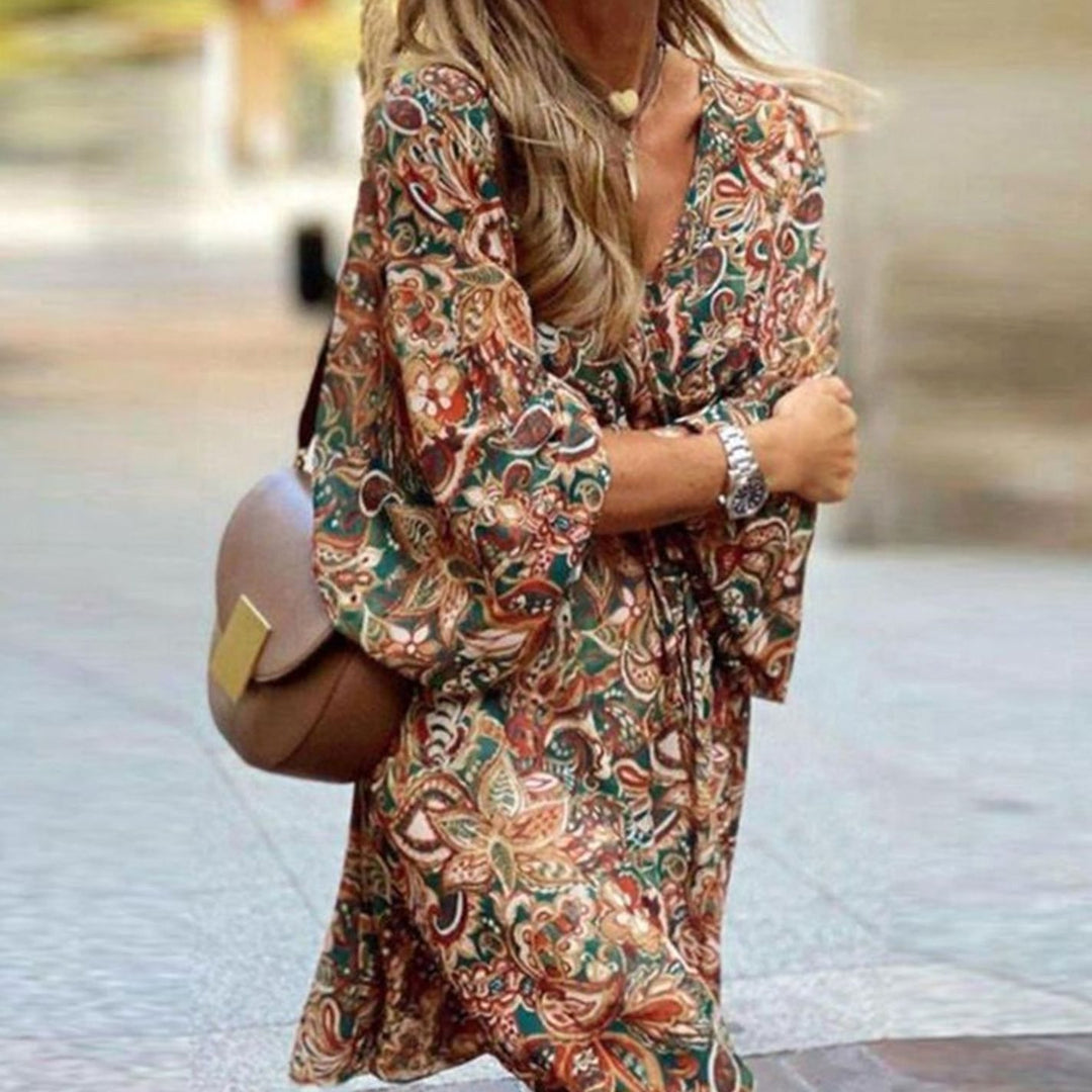 Dames Boho Paisley V-hals Avondjurk Wijd Uitlopend