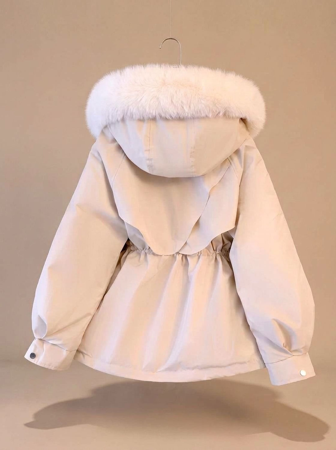 Dames Bontjas Gewatteerde Parka met Imitatiebont Capuchon en Taillekoordje