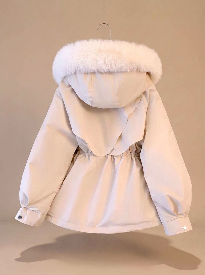 Dames Bontjas Gewatteerde Parka met Imitatiebont Capuchon en Taillekoordje