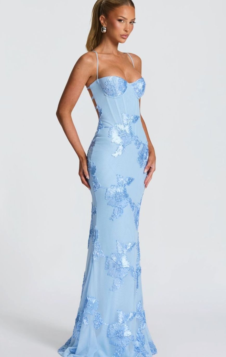 Dames Bordeaux Maxi Feestjurk Floraal Corset Open Rug