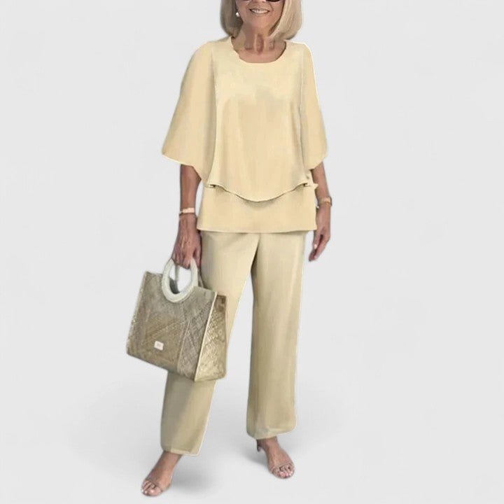 Dames Botanische Print Vleermuis Top Wide-Leg Broek Set - Apricot