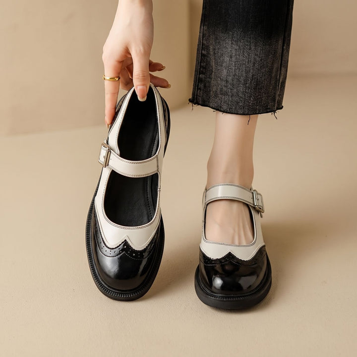Dames Brogue Mary Jane Schoenen met Gesp en Ronde Neus - Zwart