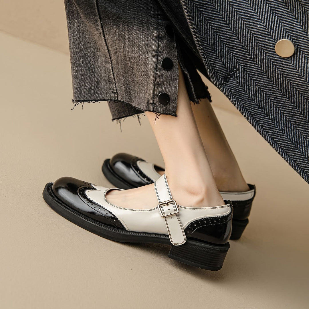 Dames Brogue Mary Jane Schoenen met Gesp en Ronde Neus