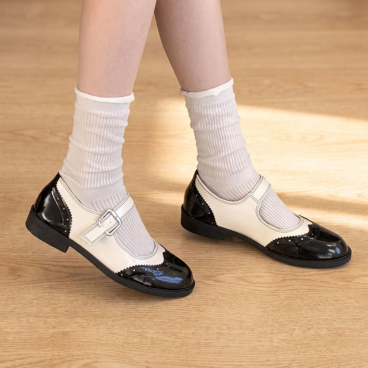 Dames Brogue Mary Jane Schoenen met Gesp en Ronde Neus