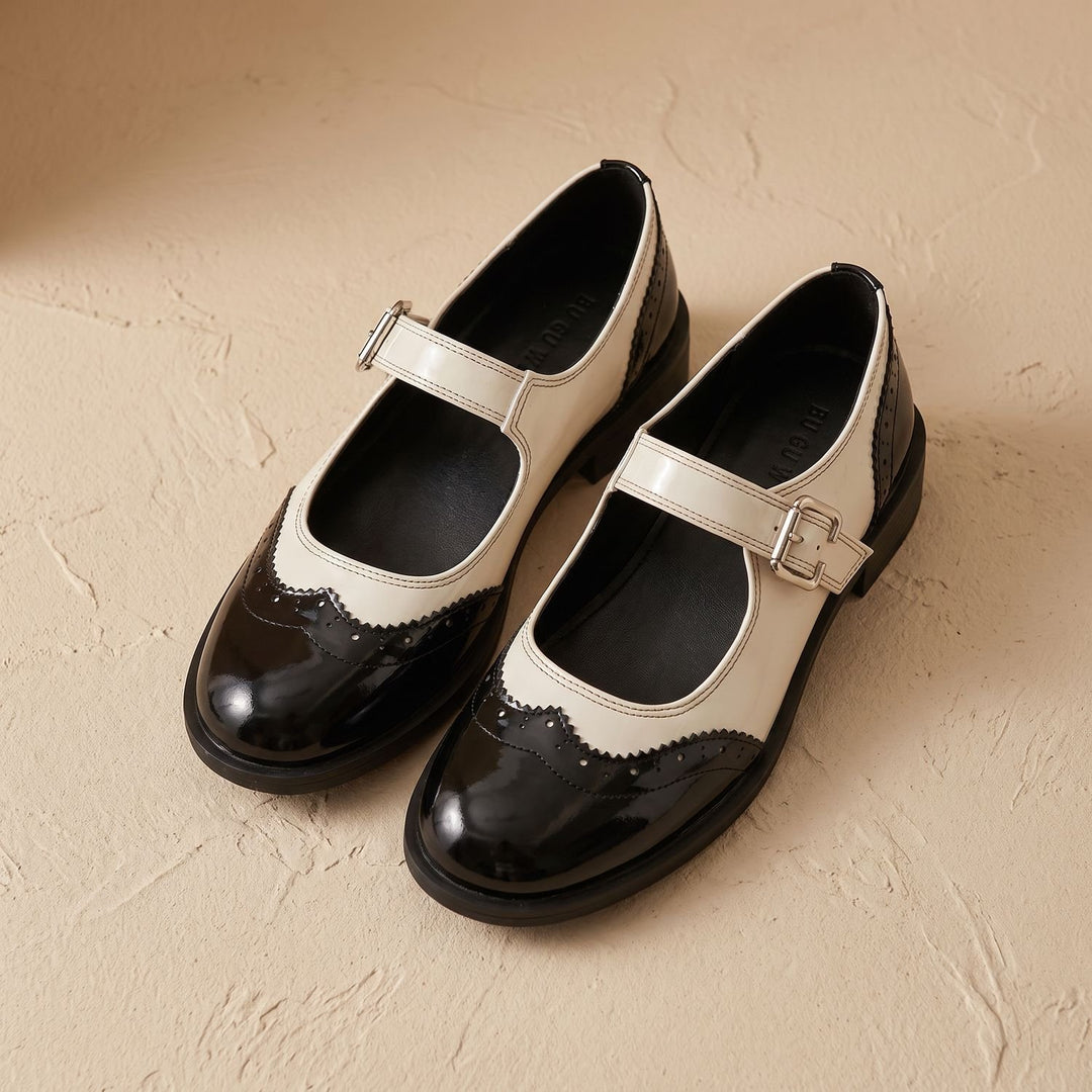 Dames Brogue Mary Jane Schoenen met Gesp en Ronde Neus