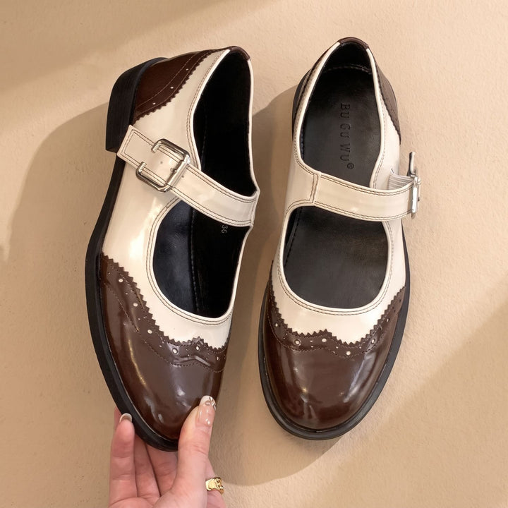 Dames Brogue Mary Jane Schoenen met Gesp en Ronde Neus