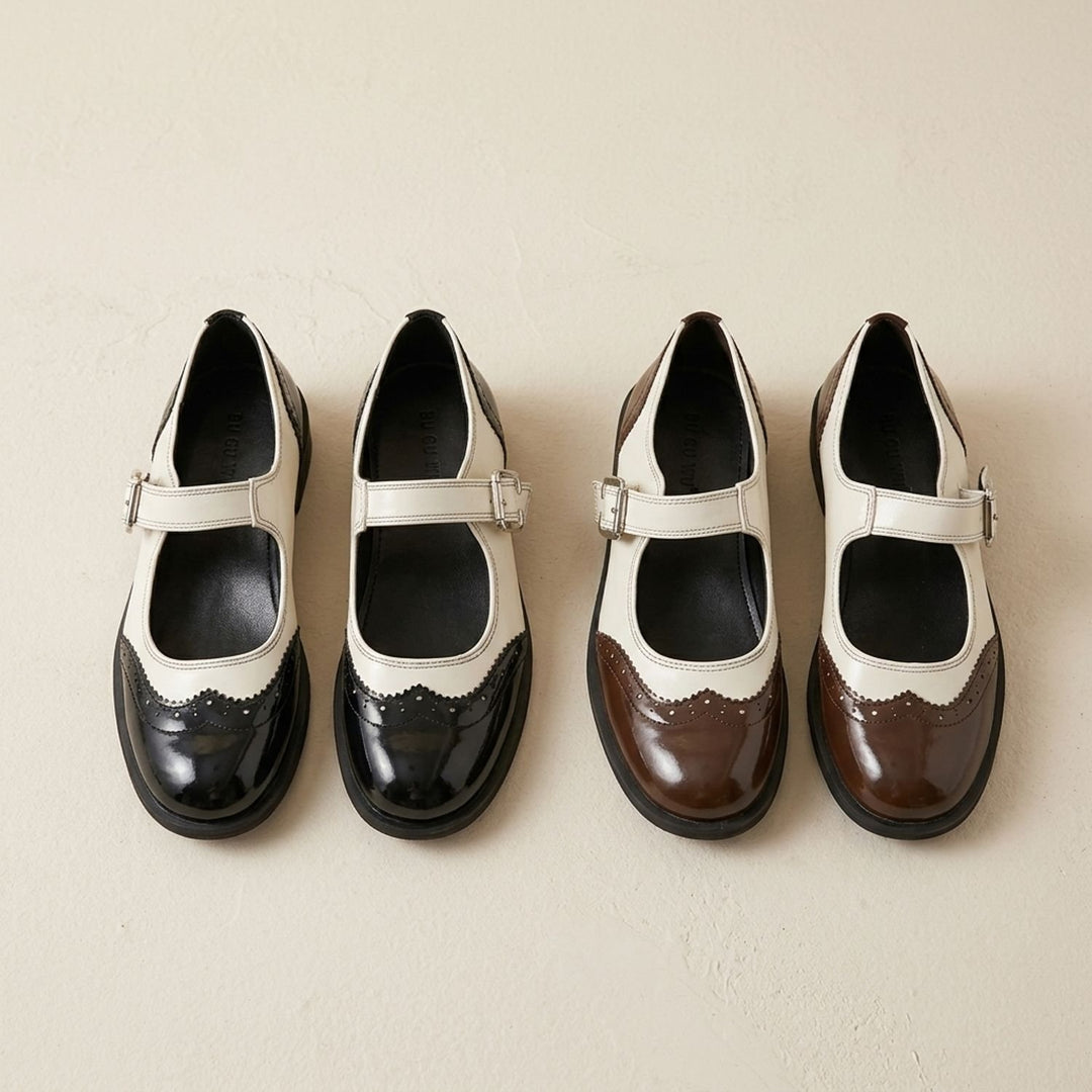 Dames Brogue Mary Jane Schoenen met Gesp en Ronde Neus