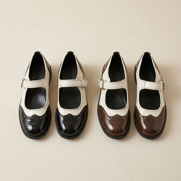 Dames Brogue Mary Jane Schoenen met Gesp en Ronde Neus
