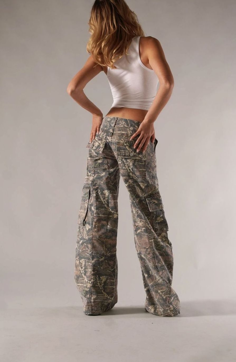 Dames Camo Cargo Pants Losvallende Straight-Fit Broek met Zakken