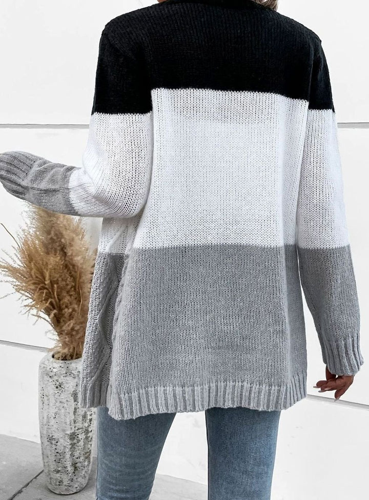 Dames Cardigan Kabelgebreide Kleurblok Knoopsluiting