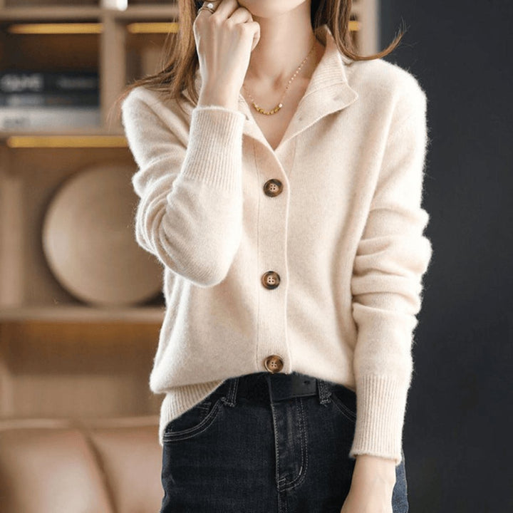 Dames Cashmere Blend Gebreide Knoop Cardigan - Beige