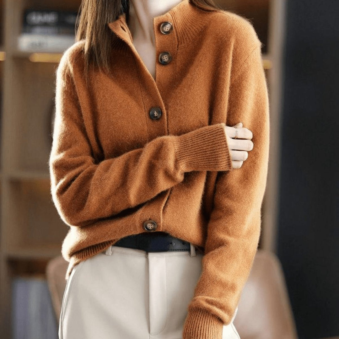Dames Cashmere Blend Gebreide Knoop Cardigan - Oranje