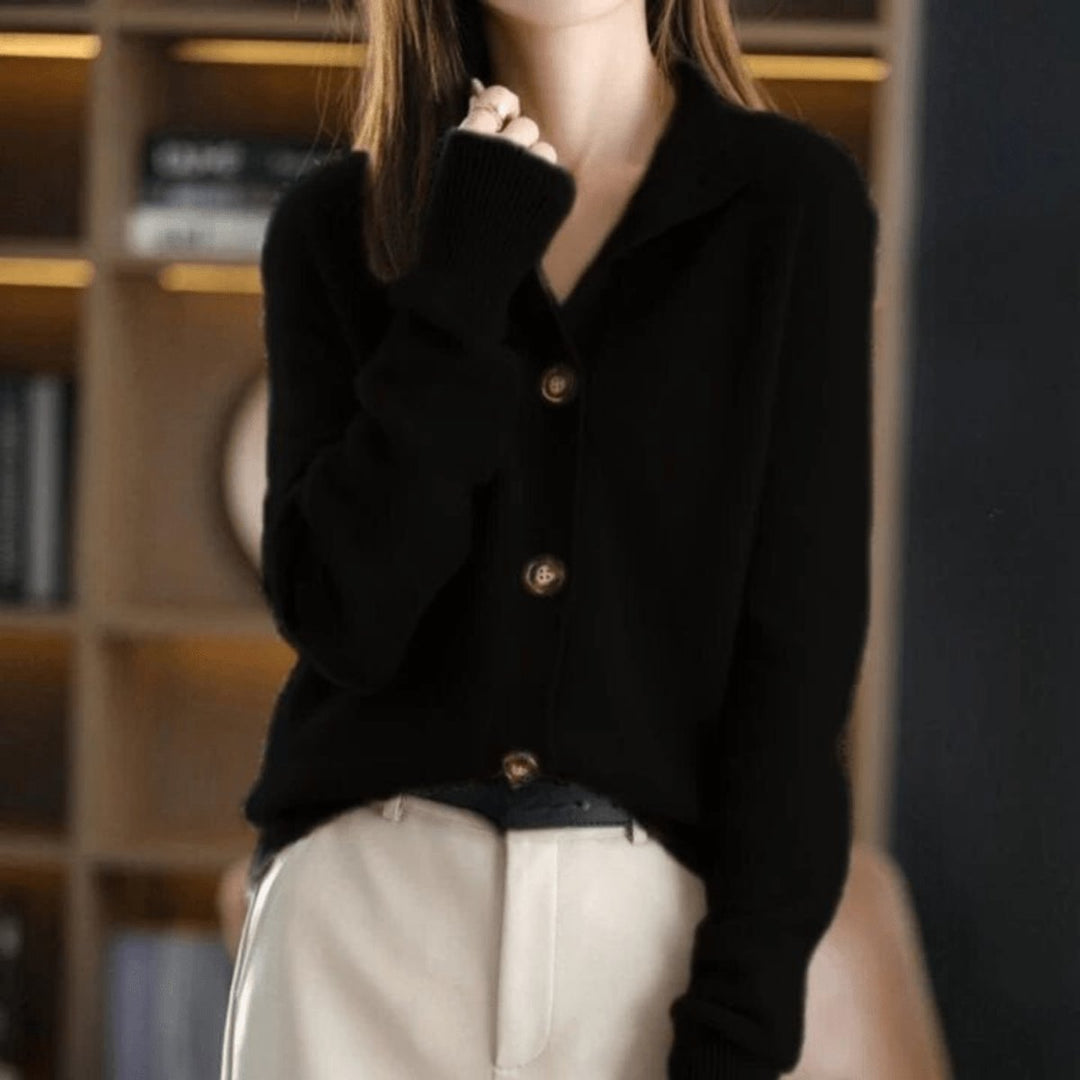 Dames Cashmere Blend Gebreide Knoop Cardigan - Zwart