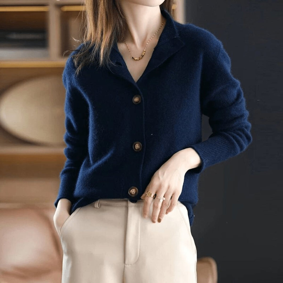 Dames Cashmere Blend Gebreide Knoop Cardigan - Donkerblauw