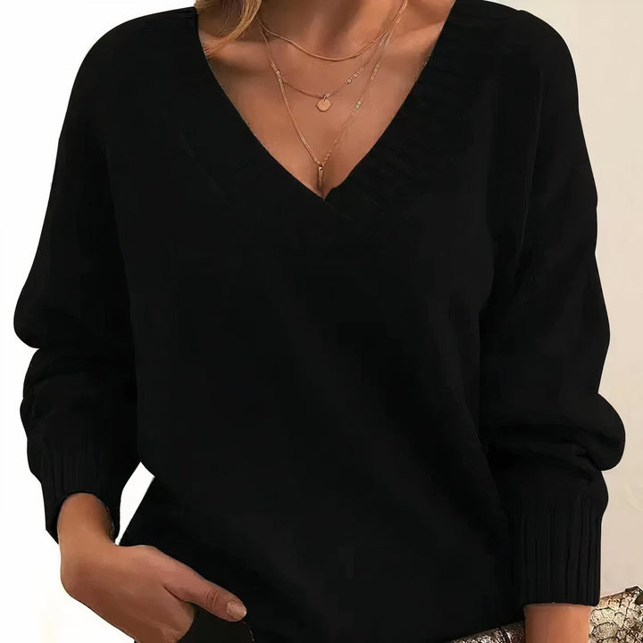Dames Cashmere Blend V-hals Gebreide Sweater Lange Mouw