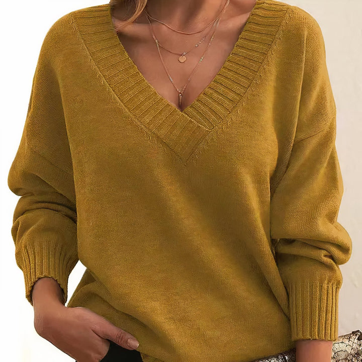 Dames Cashmere Blend V-hals Gebreide Sweater Lange Mouw - Gold