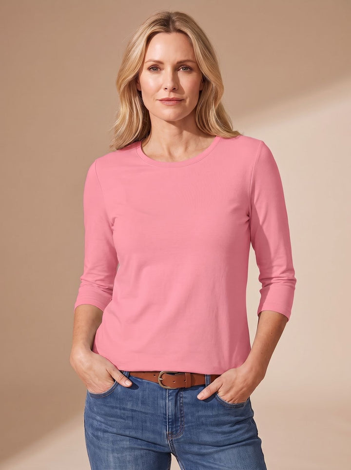 Dames Casual Effen Relaxed-Fit Top met Driekwart Mouwen - Roze