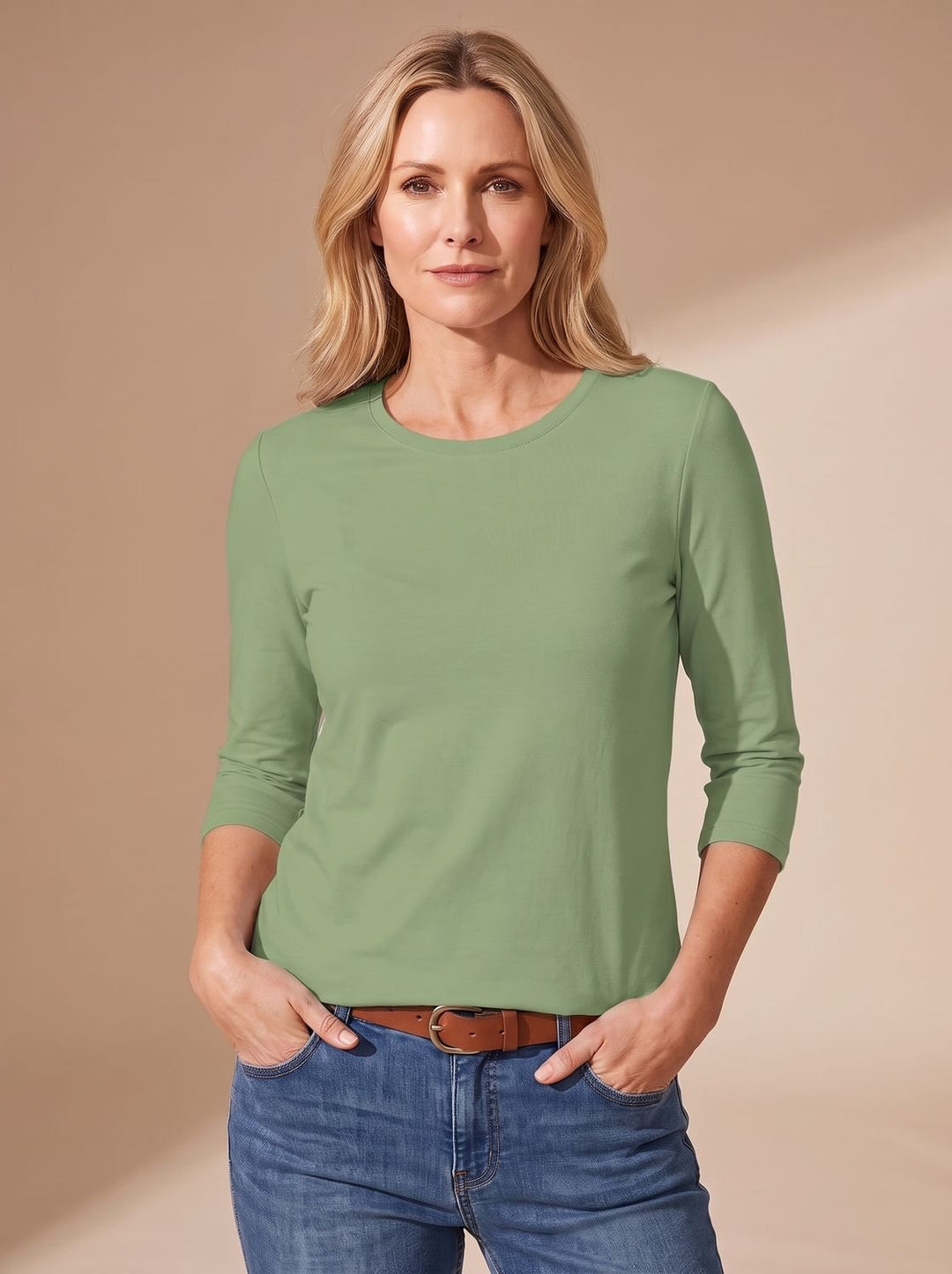Dames Casual Effen Relaxed-Fit Top met Driekwart Mouwen - Groen