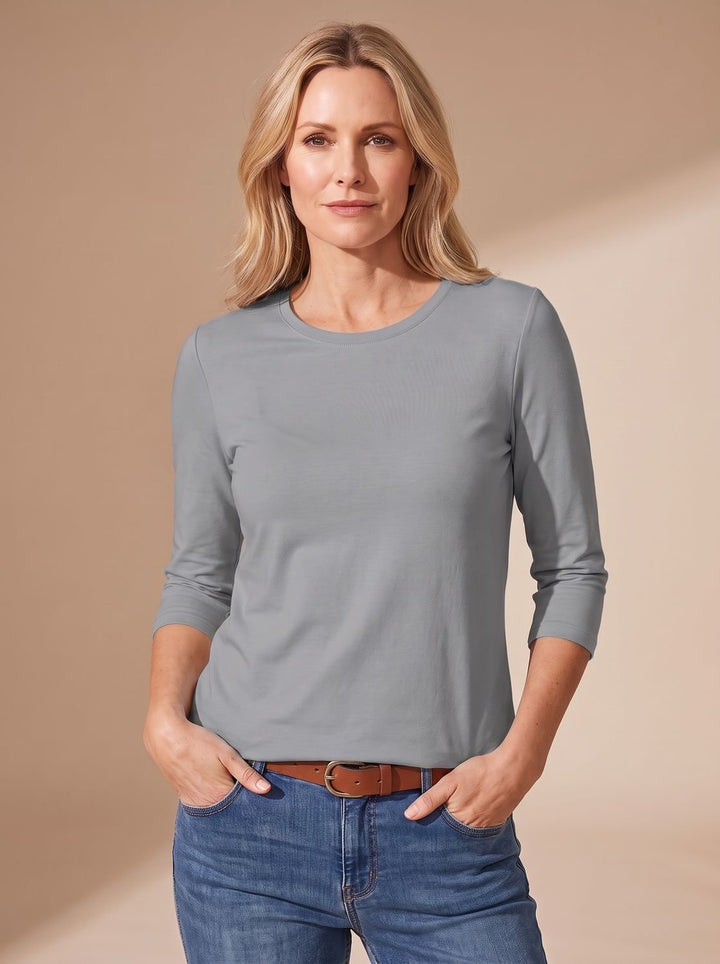 Dames Casual Effen Relaxed-Fit Top met Driekwart Mouwen - Grijs