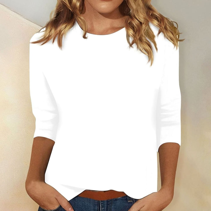 Dames Casual Effen Ronde Hals 3/4 Mouw Top - Wit