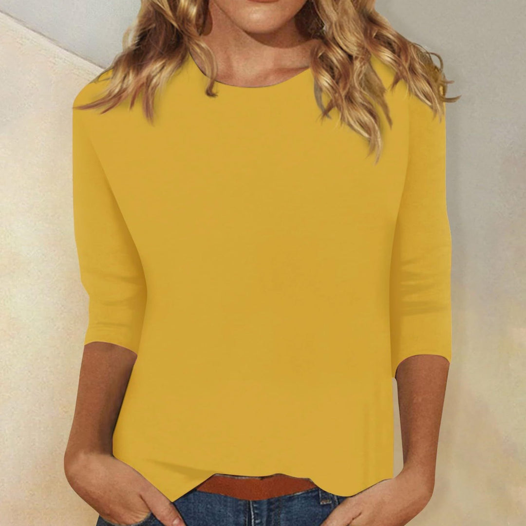 Dames Casual Effen Ronde Hals 3/4 Mouw Top - Geel