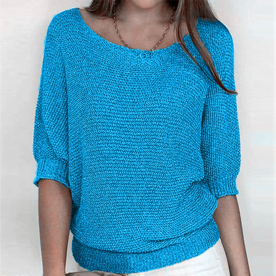Dames Casual Gebreide Oversized Sweater met V-hals - Lichtblauw