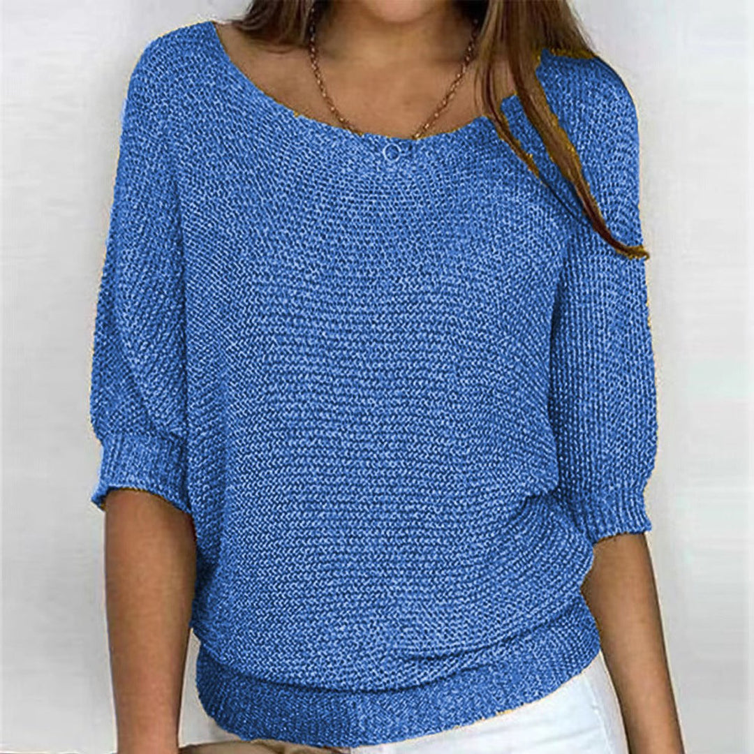 Dames Casual Gebreide Oversized Sweater met V-hals - Blauw