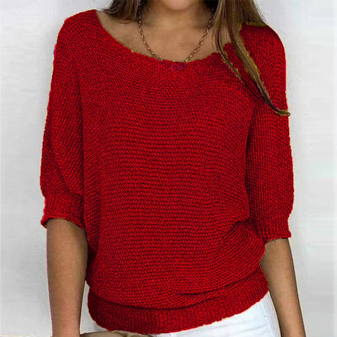 Dames Casual Gebreide Ronde Hals Halfmouw Trui - Rood