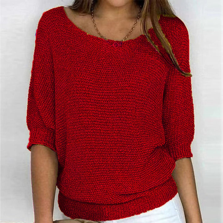 Dames Casual Gebreide Ronde Hals Halfmouw Trui - Rood