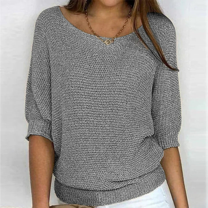 Dames Casual Gebreide Ronde Hals Halfmouw Trui - Grijs