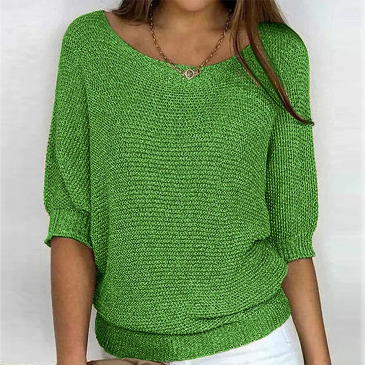 Dames Casual Gebreide Ronde Hals Halfmouw Trui - Groen
