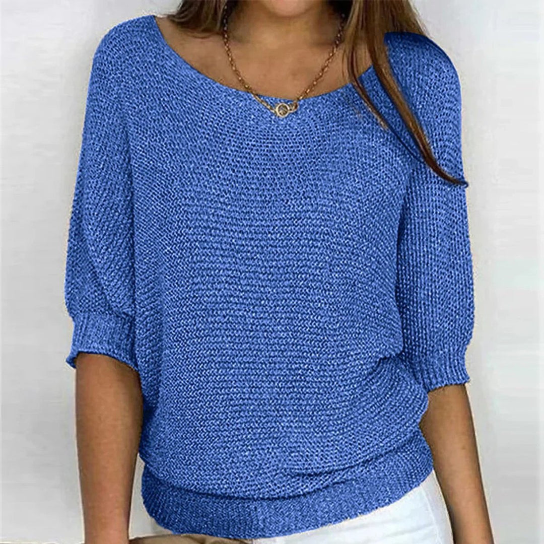 Dames Casual Gebreide Ronde Hals Halfmouw Trui - Blauw