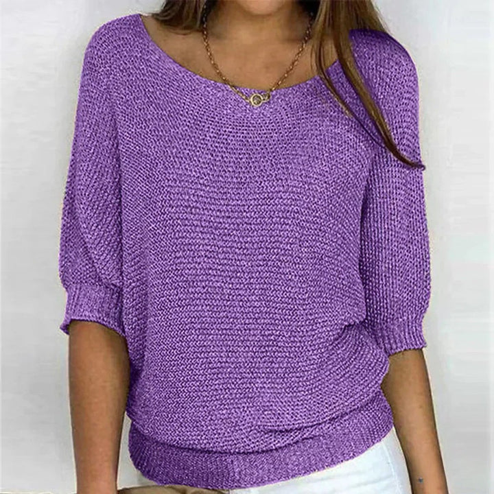 Dames Casual Gebreide Ronde Hals Halfmouw Trui - Paars